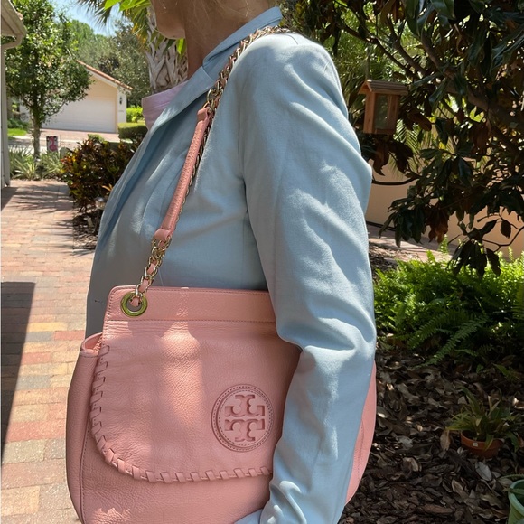 Tory Burch Marion Crossbody/Shoulder soft Italian leather Pink NWOT - Picture 6 of 10